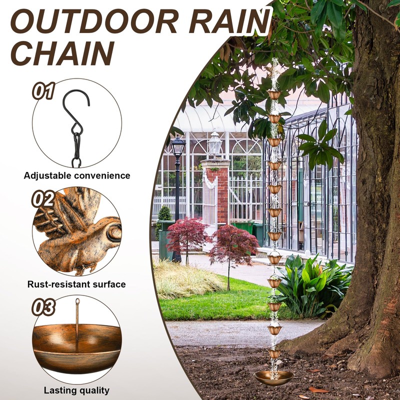 MorningRo 8.5ft Rain Chains for Gutters Outside with Anchor Basin