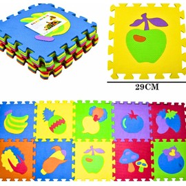 Tapete Infantil de Espuma EVA, 10 Piezas, 29x29 cm, Diseño de Frutas, Alfombra Puzzle Educativa