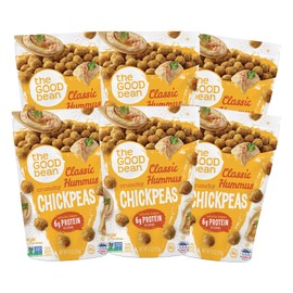 The Good Bean Crunchy Chickpeas - Classic Hummus - (6 Pack) 6 oz Resealable Bag - Roasted Chickpea Beans - Vegan Snack with Good Source of Plant Protein and Fiber