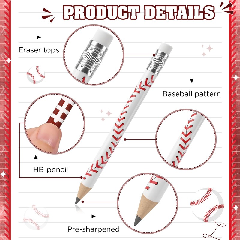 Jetec 100 Pcs Baseball Texture Golf Pencils with Erasers for