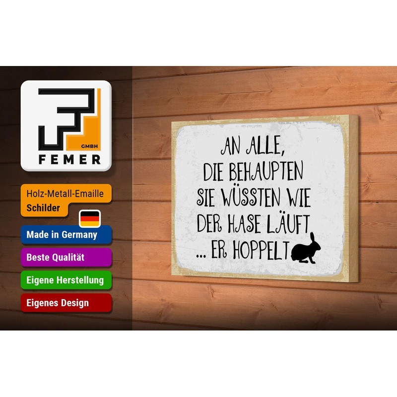 Femer Wooden Sign Saying 12 x 18 cm Der Hare