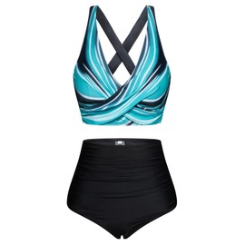 JASAMBAC Bikini Set for Women Tummy Control Twsit Cross Push Up Bikini Top and High Waist Bikini Bottoms Soft High Quality Swimwear Swimsuits for Beach Pool with Adjustable Shoulder Straps, Blue,