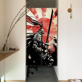 XMJJKUF Long Type Japanese Noren Doorway Curtain Traditional Japanese Style Door Curtain Window Treatment Door Tapestry for Kitchen,Bar,Bistro Decors 33.5" Width x 59" Long (Samurai,Japanese Flag)