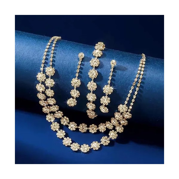 Collar De Novia Pulsera Pendientes Conjunto De Joyas Regalo Dorado