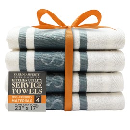 CARLO LAMPERTI Premium Kitchen Utility Service Towels Italy 23"" x17 (4 Pack) Restaurant-Grade, for Neat Table and Cook Stations, Machine Washable Recycled Cotton Poly Durable Hanging Loop, Gray