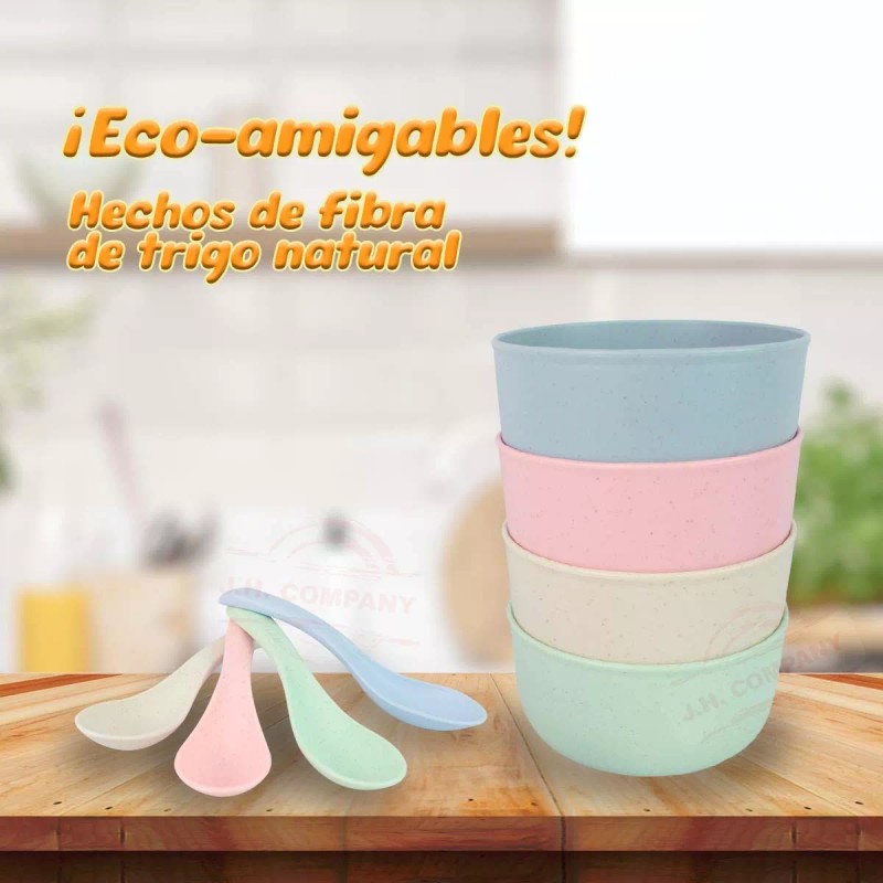 J.H. Company Set 4 Bowl + 4 Cucharas Fibra De