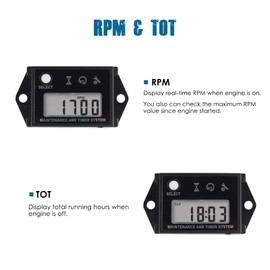Runleader Digital Hour Meter Tachometer for small engine, Maintenance Reminder, Max RPM Recall, User Shutdown, Use for ZTR Lawn Mower Generator Marine Outboard ATV and Gas Powered Equipment(Black)