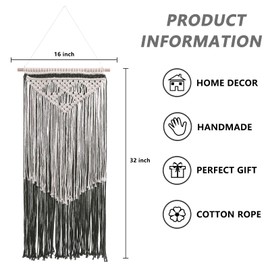 RLoncomix Bohemian Macrame Wall Hanging Cotton Hand Woven Tapestry Chic Tassels Hippie Wall Art Bedroom Living Room Dorm Backdrop, Green and Beige, 16" Wx32 L