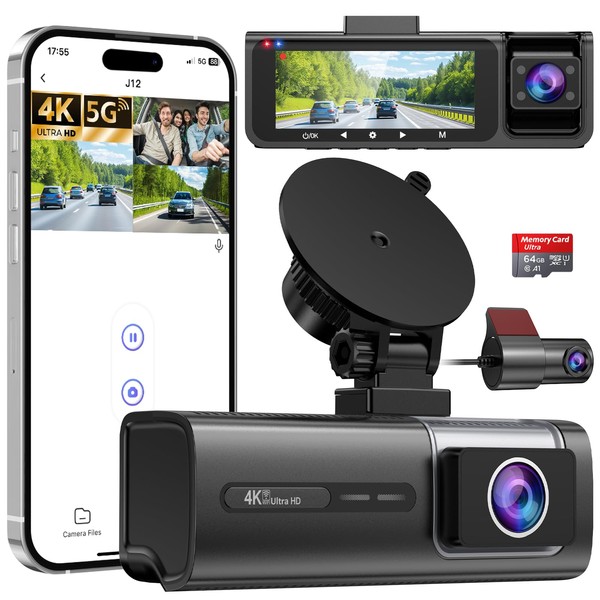Vasip 4K Dash Cam Front and Rear Inside, 5GHz WiFi,