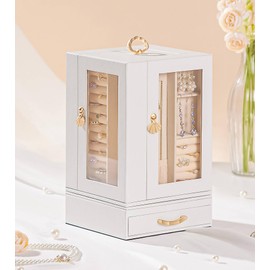 Enthralite Jewelry Box large for Dresser: Women Necklace Ring Storage Organizer with Compartments - Elegant Earring Holder Display (White)