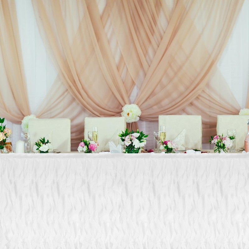 sourcing map 14ft White Tutu Table Skirt, Tulle Curly Willow