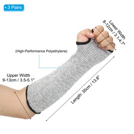 PATIKIL 14 Inch Cut Resistant Sleeve, 3 Pairs Arm Safety Protectors Sleeves with Thumb Hole Level 5 Protection Forearm Guard Sleeves for Thin Skin and Bruising, M, Gray