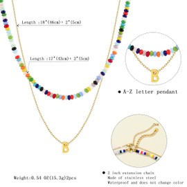 18K Gold Plated Layered Initial B Necklace for Women Rainbow Gemstone Boho stainless steel waterproof Choker Set Colorful Summer Beach Jewelry Gifts Sister, best friend, Birthday.Anniversary or teens