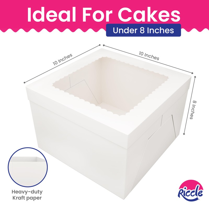 RICCLE 15pcs Cake Boxes, 10x10x8 Inches Tall Cake Box with