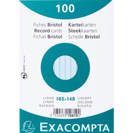 Exacompta - Ref 10819SE - Bristol Lined Record Cards (Pack of 100) - A6 in Size, 205gsm Card, Compatible with Printers - Suitable for Exam Revision & Notes - Blue