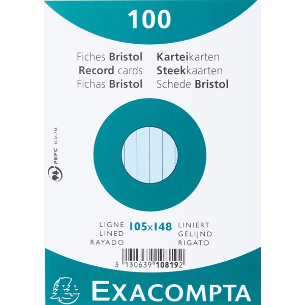 Exacompta - Ref 10819SE - Bristol Lined Record Cards (Pack