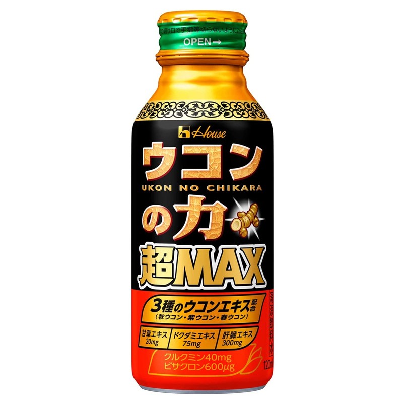 ハウスウェルネスフーズ ウコンの力 超MAX 120ml×6本(クルクミン40mg・ビサクロン600μg配合)3種のウコンエキス(秋ウコン・紫ウコン・春ウコン)・甘草エキス20mg・ドクダミエキス75mg・肝臓エキス300mg配合