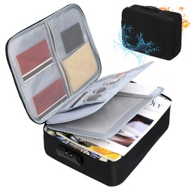 Qukbeto Fireproof Document Box,Important Document Organizer with Lock,Lockable Sentry Safe Bag Waterproof,Money Safe for Cash for Home,Travel, 14.6”x 11.4”x 3.9”