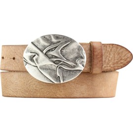BELTINGER Belt with special belt buckle made of soft full-grain leather, 4 cm, used look, press stud belt with buckle, 40 mm, vintage look, Tabac, Antique Silver