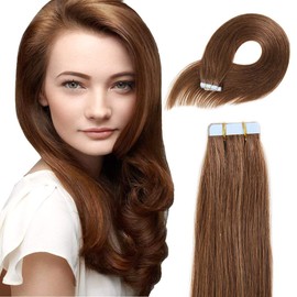 Tape in Hair Extensions Human Hair, 14 inch Skin Weft Tape in Straight Human Hair Extensions Double Sided Tape Remy Hair 20pcs 40g/pack (#6) Chestnut Brown