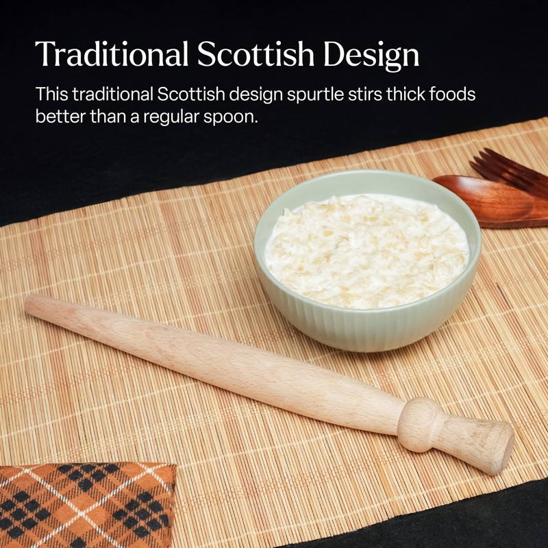 Scottish Spurtle Porridge Stirrer - Wooden Thistle Smooth Beechwood Stick