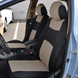 BDK PolyPro Car Seat Covers Full Set in Beige on Black – Front and Rear Split Bench Seat Protectors, Easy to Install, Interior Covers for Auto Truck Van SUV