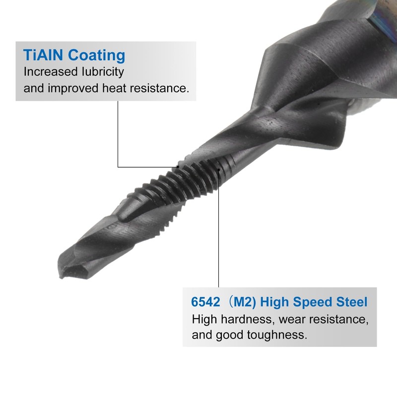 sourcing map Combination Drill and Tap Bits Metric M3 x