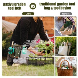 Paxiyu Garden Tool Belt for Men & Women, Denim Slim 4-Pocket Adjustable Garden Apron - Lightweight Utility Belt for Gardening, DIY, Carpenter, Painting, Seamstress, and Crafting Tool Pouch (Green)