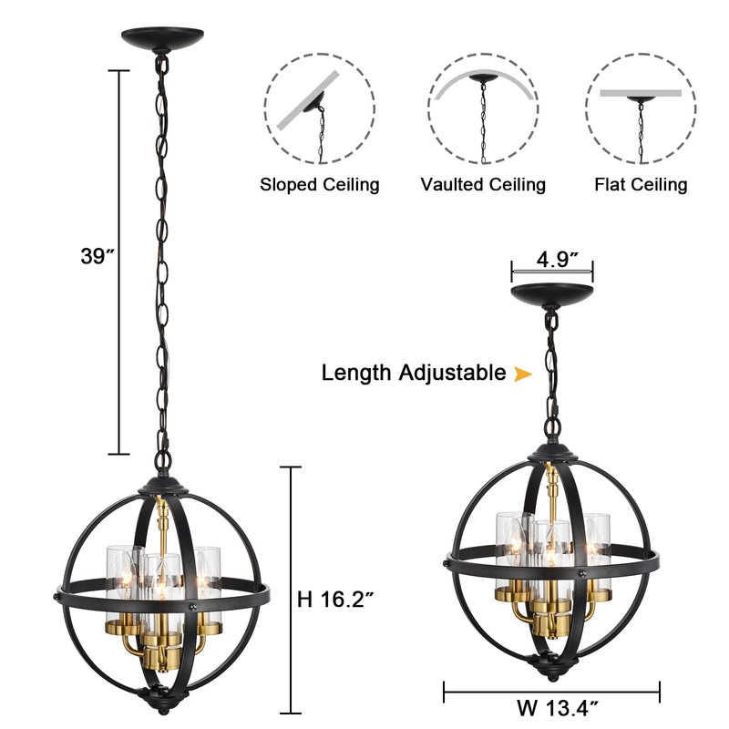 Treekee Rustic Chandelier, 14" Farmhouse Globe Orb Pendant Light, Vintage
