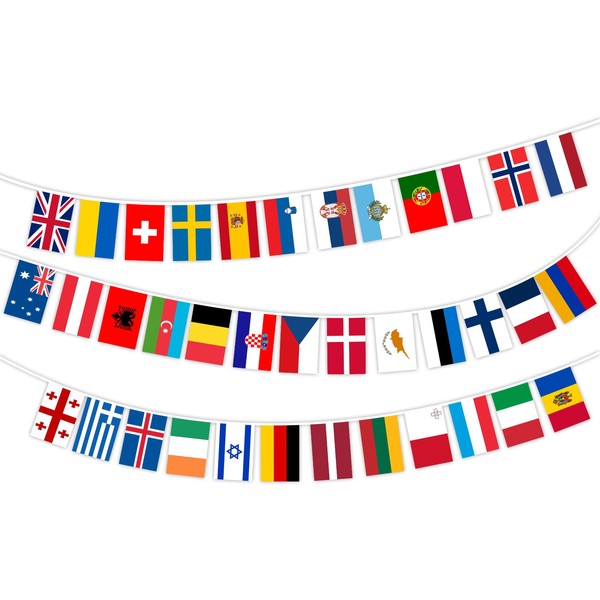 Eurovision Party Decorations Bunting Banner, Euro 2024 Decorations European Football Flag Bunting Banner for home Garden Bar Restaurant, Eurovision Euro 2024 Football Party Supplies, 14x21cm