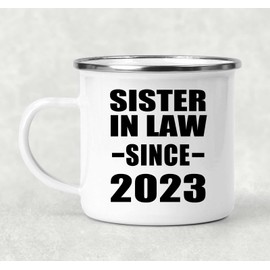 Designsify Gifts for Christmas, Sister In Law Since 2023, 12oz Camping Mug Stainless Steel Enamel Tea-Cup with Handle, for Birthday Anniversary Xmas Thanksgiving Day Party, to Men Women Him Her