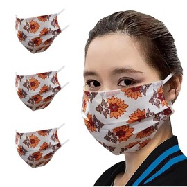SHADOW DANCE UK 3 PCS Cotton Anti-dust Mouth Face mask Protect Cover Bandana Balaclavas, 2-Layer Unisex Reusable Fashion Washable Cover - Pack of 3, Orange Flower