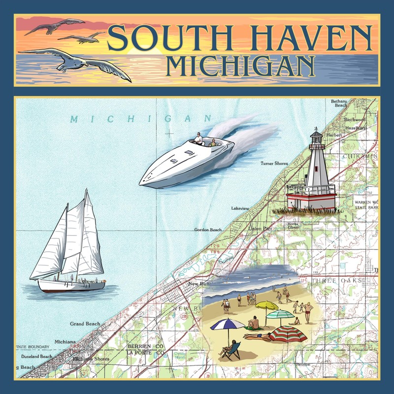South Haven, Michigan, Nautical Chart (Absorbent Ceramic Coaster, Single, Cork