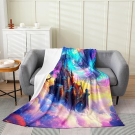 Castle Pattern Flannel Fleece Blanket Throw Size,Super Soft Cozy Colorful Clouds Plush Blankets,Lightweight Microfiber Universe Galaxy Throw Blanket for Couch Sofa Bed,50x60 Inches