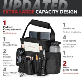 HONJIN Car Front Seat Organizer: Large Capacity Truck Vehicle Passenger Seat Organization and Storage Car Mobile Office Cab Commander Work Van Organizer Law Enforcement Police Patrol Bag - Black