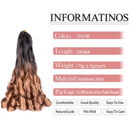 Ombre Braiding Hair Pre Stretched 24 inch 2 Packs #4/30 French Curl Braiding Hair 75g/pack Curly Braiding Hair for Black Women Synthetic Hair Extensions(24inch,2packs,T4/30)
