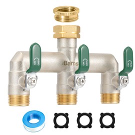 iBamso 3-Wege Verteiler, 3/4 Zoll Großer Durchfluss Wasserverteiler aus Vernickeltem Messing, Größer Tülle Wasserverteiler, Gartenschlauch Wasserhahn-Anschluss für Haus und Garten - Grüner Metallgriff