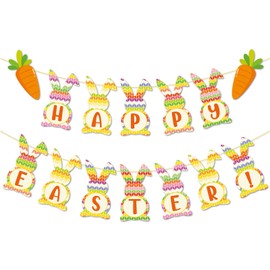 Happy Easter Banner Bunny Carrots Banner Easter Decorations for Indoor Outdoor Home Mantel Decorations Spring Party Supplies