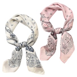 QFEHTHSK Pack of 2 Silk Scarf for Women, Printed Square Scarf, Patterned Square Scarf, Satin Scarf, Elegant Scarf for Women, Fashionable Scarf, Versatile Decorative Scarf, pink