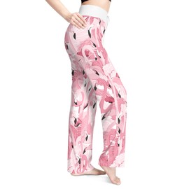 Women's Comfy Pajama Pants Casual Drawstring Stretch Wide Leg Palazzo Lounge Pants L-Flamingo
