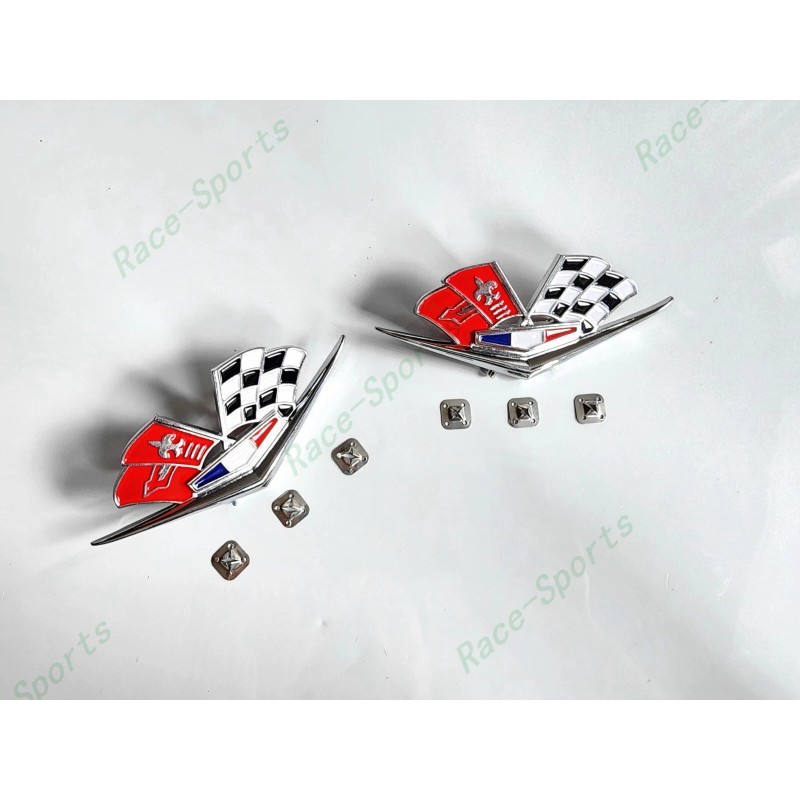 Corvette Front Fender Chrome Red Flags Emblem 1962 1963 IMPALA