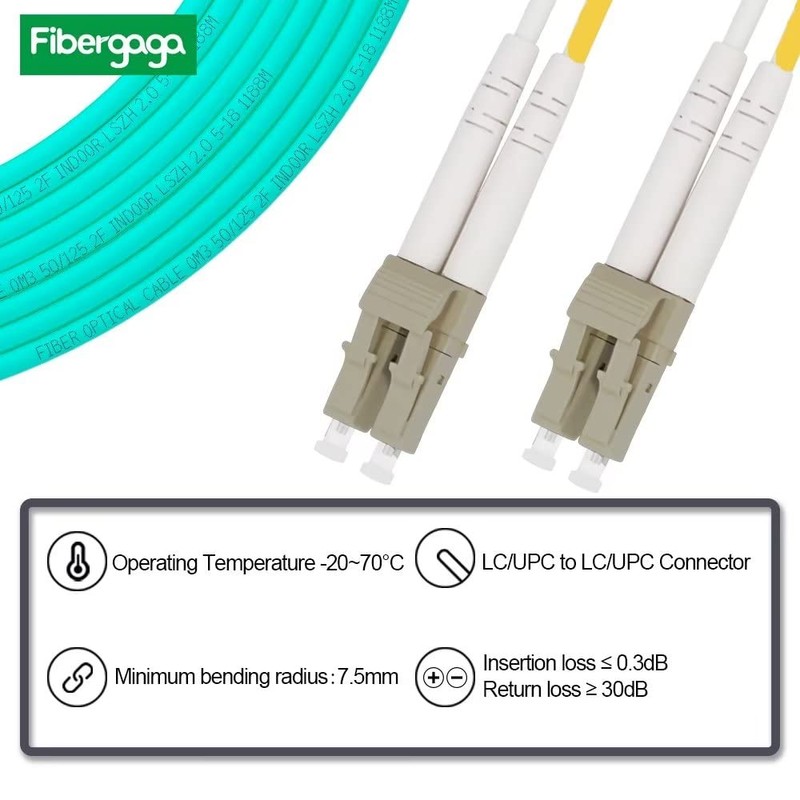 Fibergaga 2m(6ft) OM3 LC to LC Fiber Patch Cable,10GB/40GB Multimode