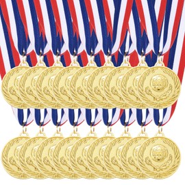 MECCANIXITY Gold Award Medals 2 Inch, Metal Winner Medals with Neck Ribbon for Sports Competitions Party Favors 18 Pieces