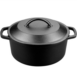 VORRINGARD Pre-Seasoned Cast Iron Dutch Oven with Lid, Round and Dual Handles, for Stovetop, Camping, Grill, Induction, Electric, Black, 4.5qt