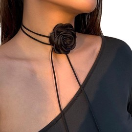 Asphire Artificial Flower Choker Necklace Long Wrap Suede Necklace Vintage Large Flower Collar Tie Necklace Prom Party Statement Accessories for Women (Black)