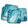 4 Set - Blue Gold Marble Coaster - Paint Art