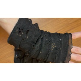 Trixy Xchange Ruffle Sequin Fingerless Gloves Black Mummy Wrap Hand Warmers Bandage Dance Gift