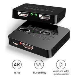 HDMI Splitter 1 in 2 Out, 4K for Dual Monitors, Amplifier for Full HD 1080P 3D With 1.8m Cable