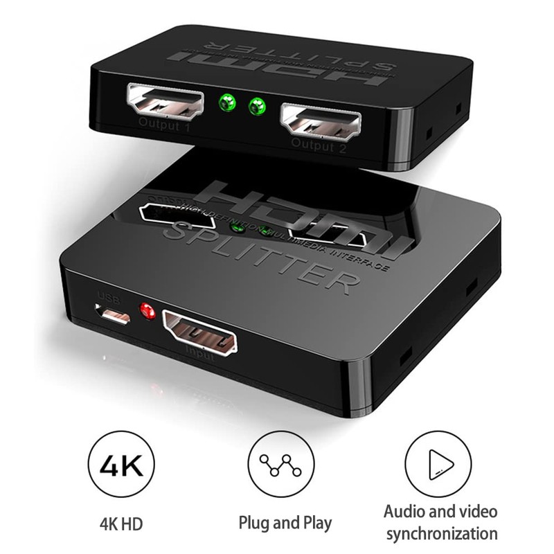HDMI Splitter 1 in 2 Out, 4K for Dual Monitors,