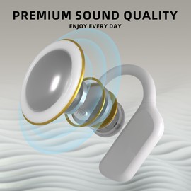 HDKKE Open Ear Headphones Wireless Earbuds 45Hrs Battery Life Bluetooth 5.3 Headphones Premium Stereo Sound Open Ear Earbuds with Earhooks Workout Headphones (White)